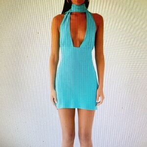 ❤️ Peppermayo Exclusive - Melisande Scarf Neck Mini Dress - Aqua Blue NEW